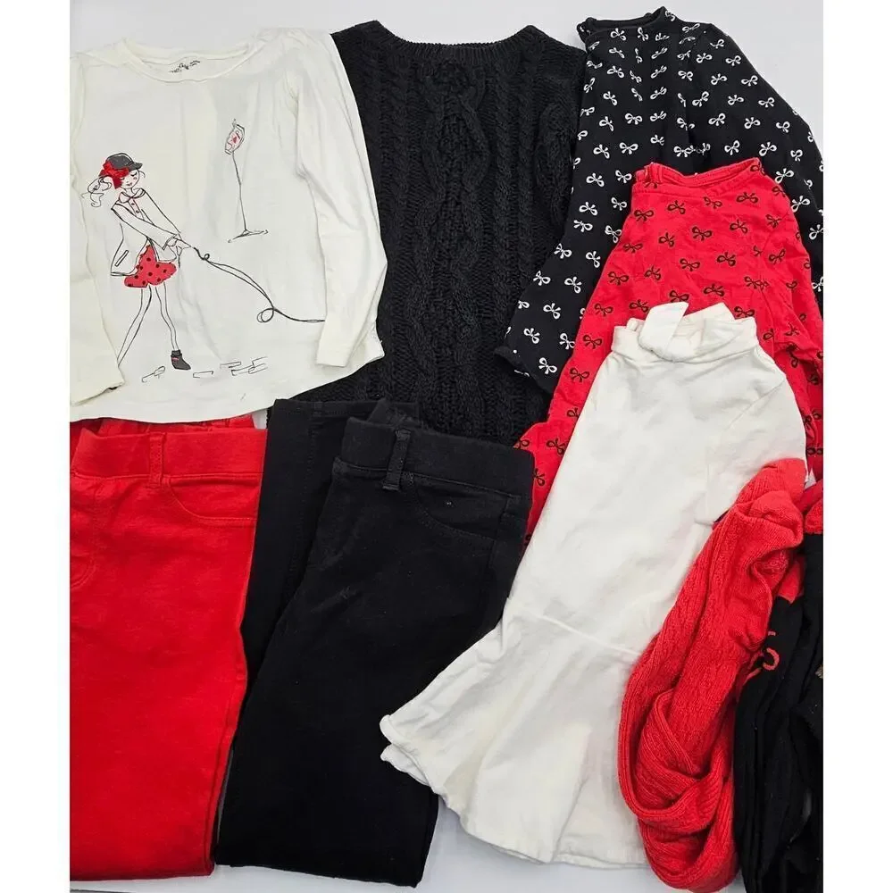 9 Piece Gap Girl's 4/5 Red/White/Black Bow Pants, Dress, Tops, Tights Lot